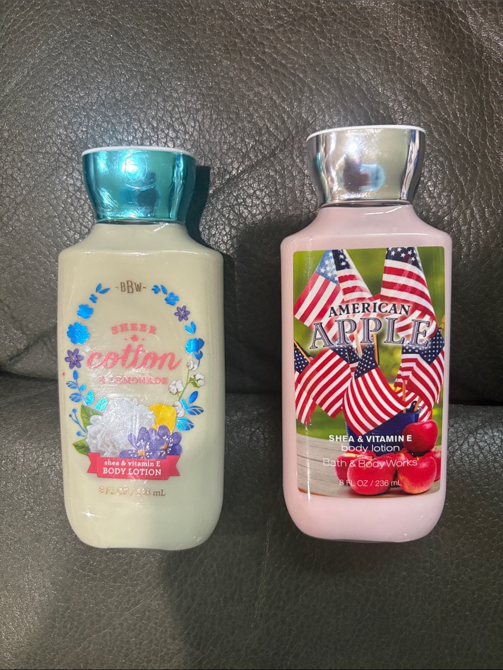 Bath and body lotion set in American apple and sheer cotton and lemonade